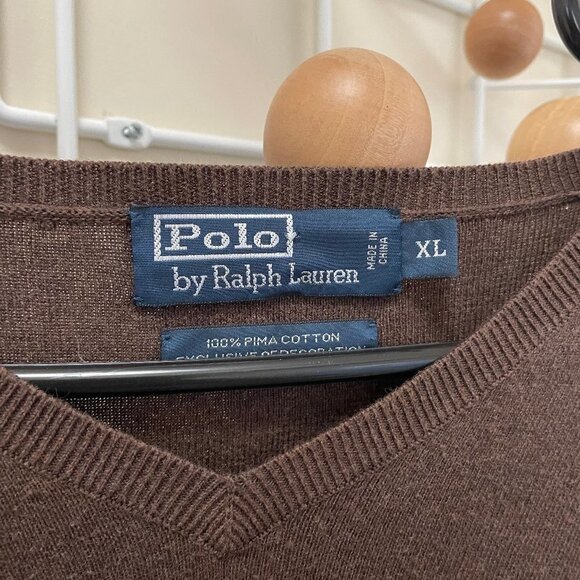 RALPH Lauren 100% Pima Cotton V-Neck Pullover - Brown - XL - Picture 5 of 6